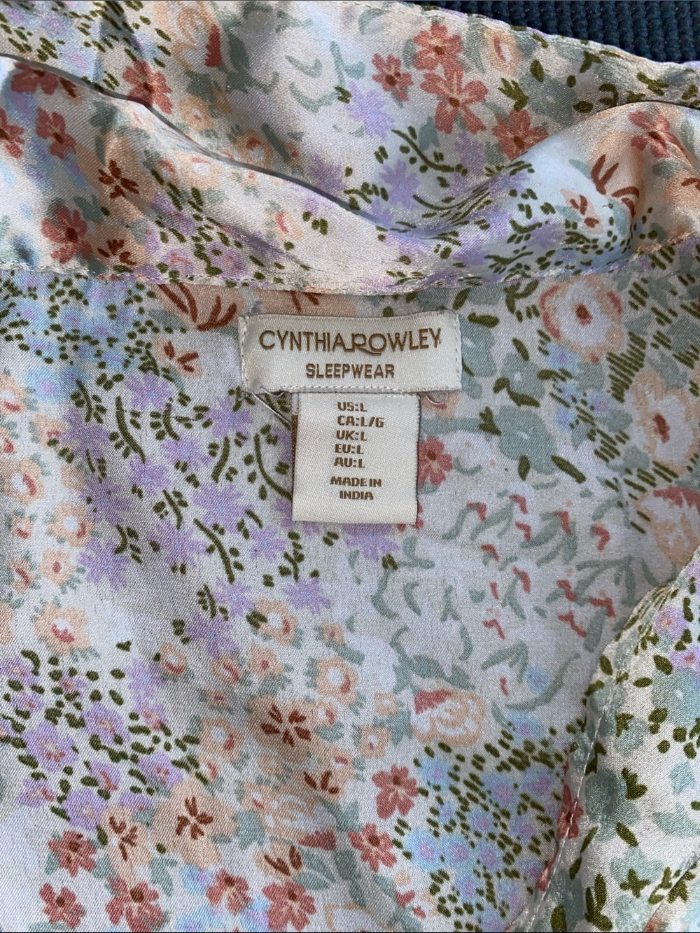 Cynthia Rowley Floral Pastel Satin Pajama Set - Mint, Peach, Lavender - Picture 2 of 2